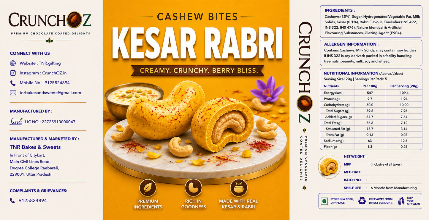 CrunchOz Kesar Rabri Cashew Bites