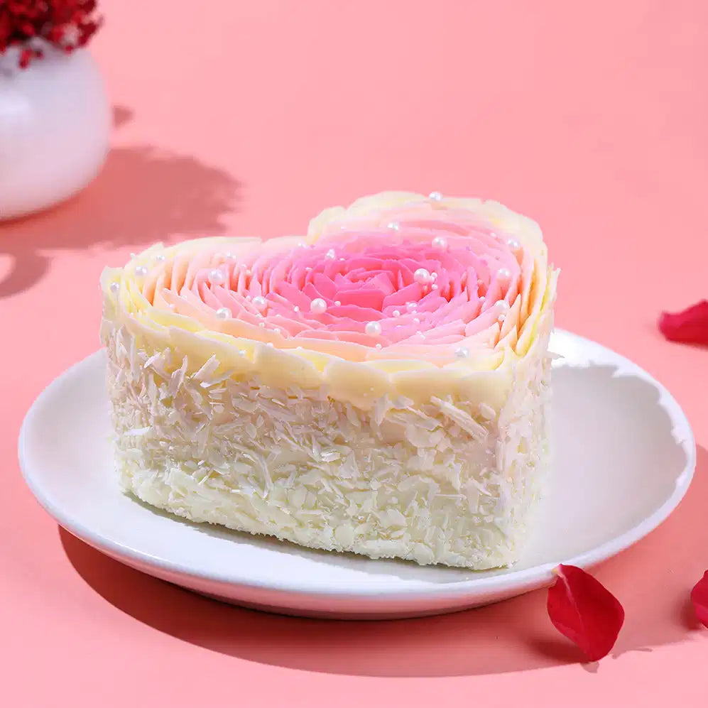 Rosy Petals Heart Cake
