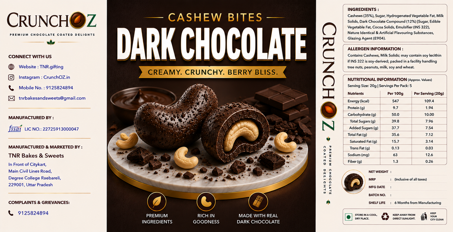 CrunchOz Dark Chocolate Cashew bites